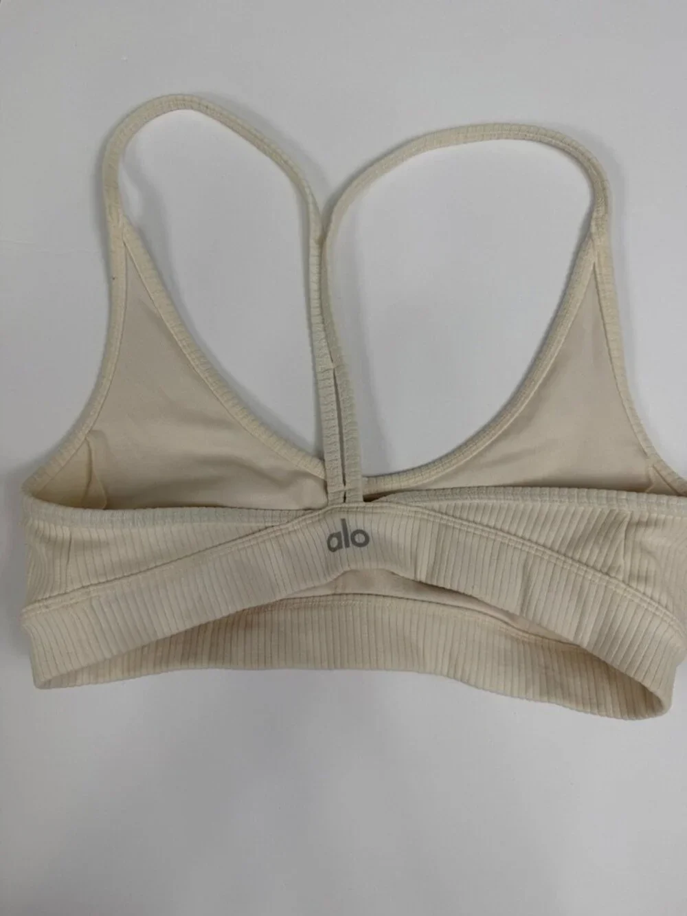 Alo Yoga Ribbed Blissful Bralette Sports Bra Ivory Cream Size Small S